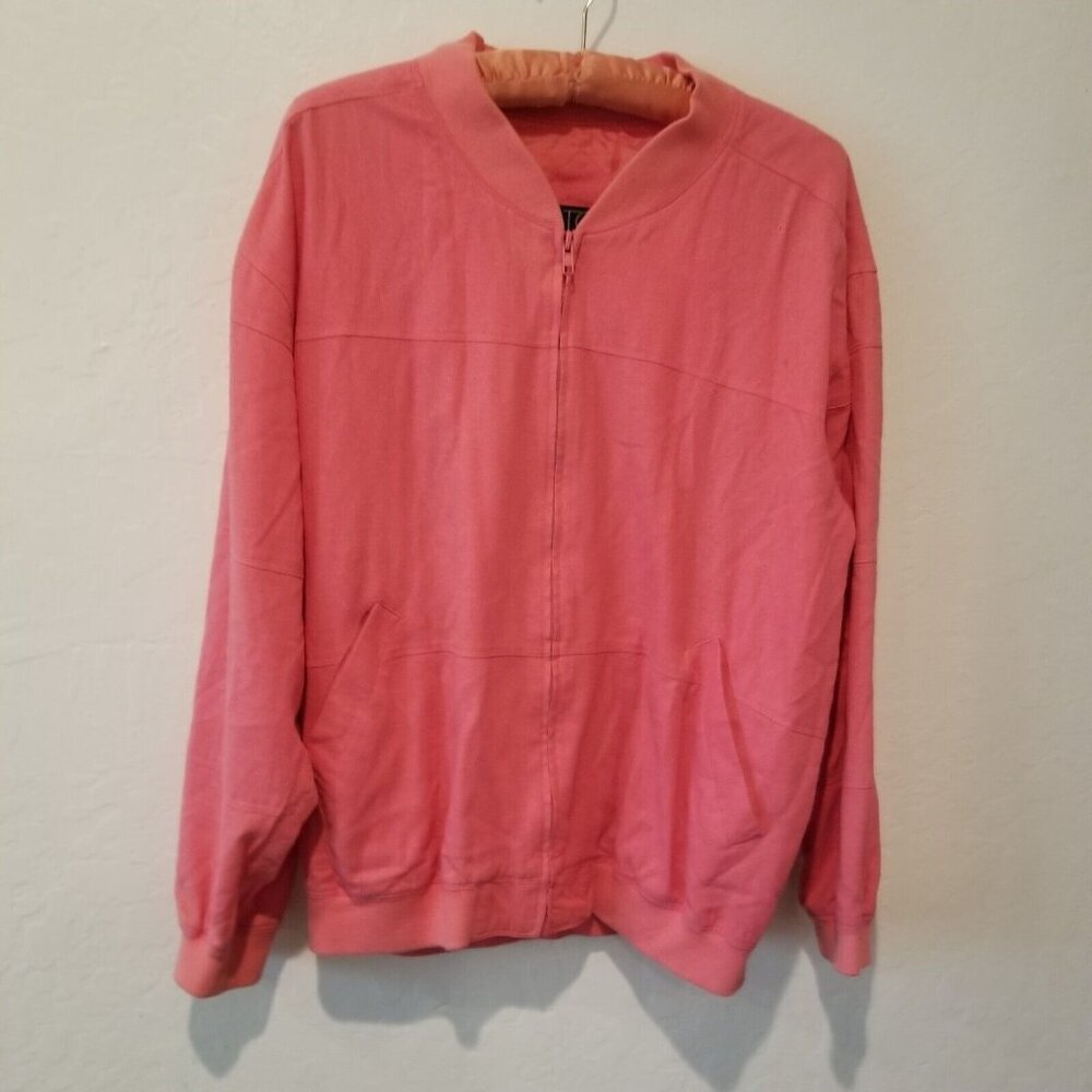 TGI Silk Womens Sweater Jacket Knit Full-Zip Small Peach Long Sleeve Pockets